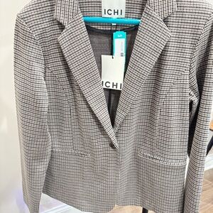 ICHI Women's Classic Black and White Houndstooth Blazer